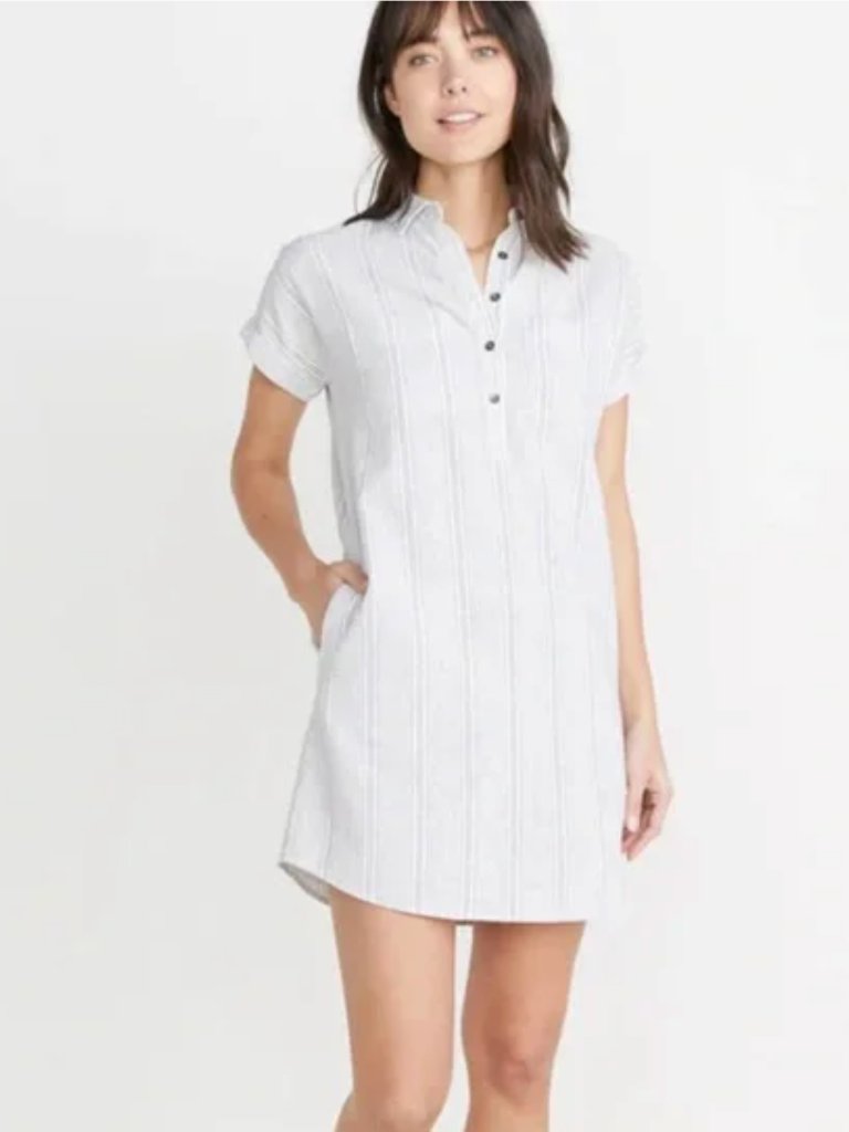 Marine Layer Rosemary Linen Blend Striped Casual Popover Dress With Pockets S